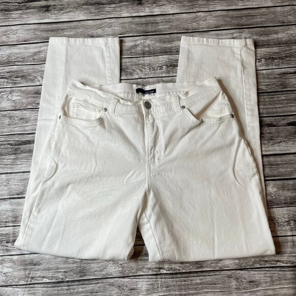Basic Editions Classic Fit Straight Leg White Denim Jeans 8 Average Stretch Zip - Picture 1 of 8